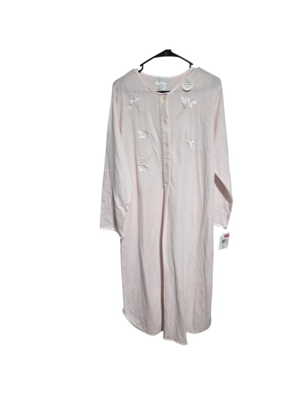 Vintage Heavenly Bodies Nightgown Size Small Pink Long Sleeve Floral Embroidery